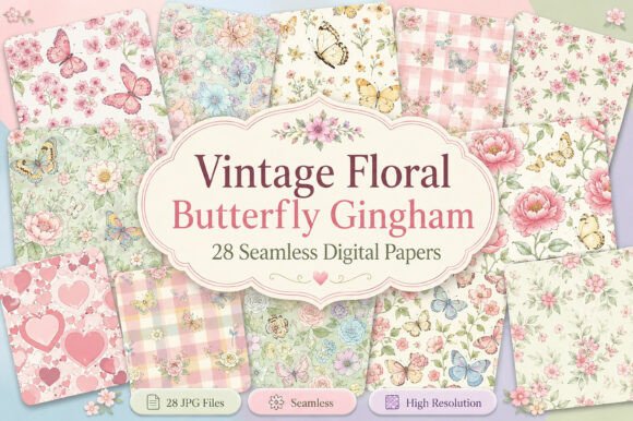 Download Vintage Floral Butterfly Gingham - Gingham Collection