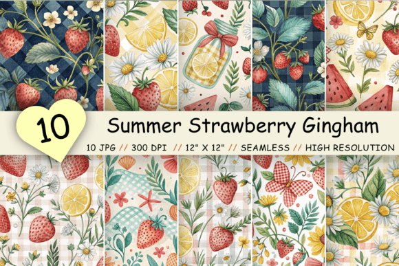 Download Summer Strawberry Gingham Digital Paper - Gingham Collection