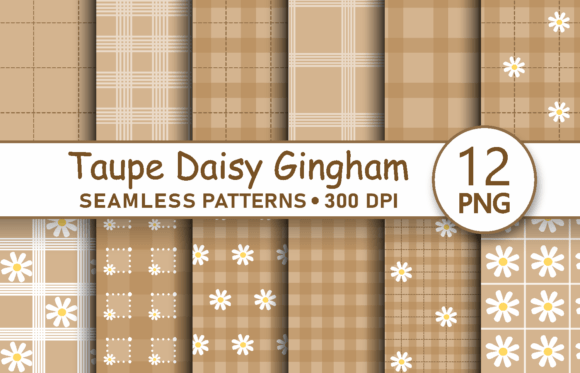 Download Taupe Daisy Gingham Seamless Patterns - Gingham Collection