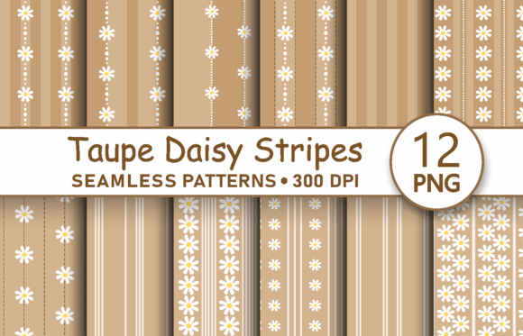 Download Taupe Daisy Stripes Seamless Patterns - Premium Resources