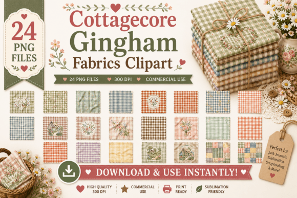 Download Cottagecore Gingham Fabrics Clipart - Gingham Collection