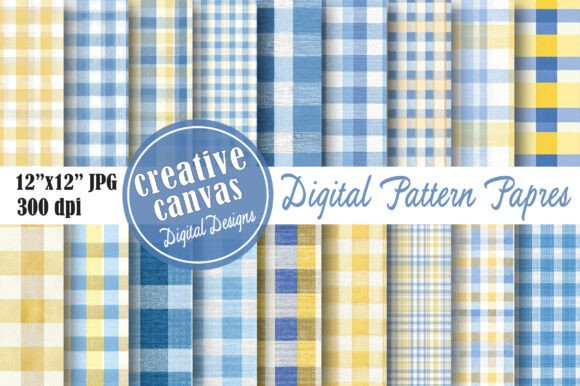 Download Blue Yellow Gingham Digital Paper Bundle - Gingham Collection
